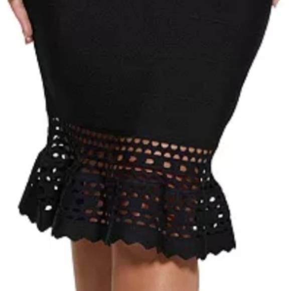 GUESS Gabriela Black peplum hem Bodycon Bandage Midi Dress size Small new - Picture 5 of 8